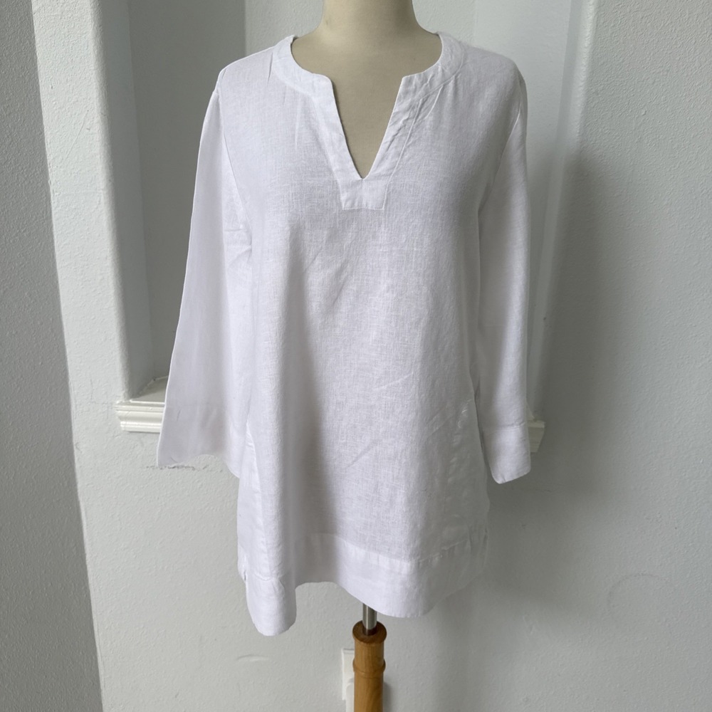 Lands End Tunic Top M Linen Blend Coastal Beachy Minimalist Langenlook - Picture 4 of 12